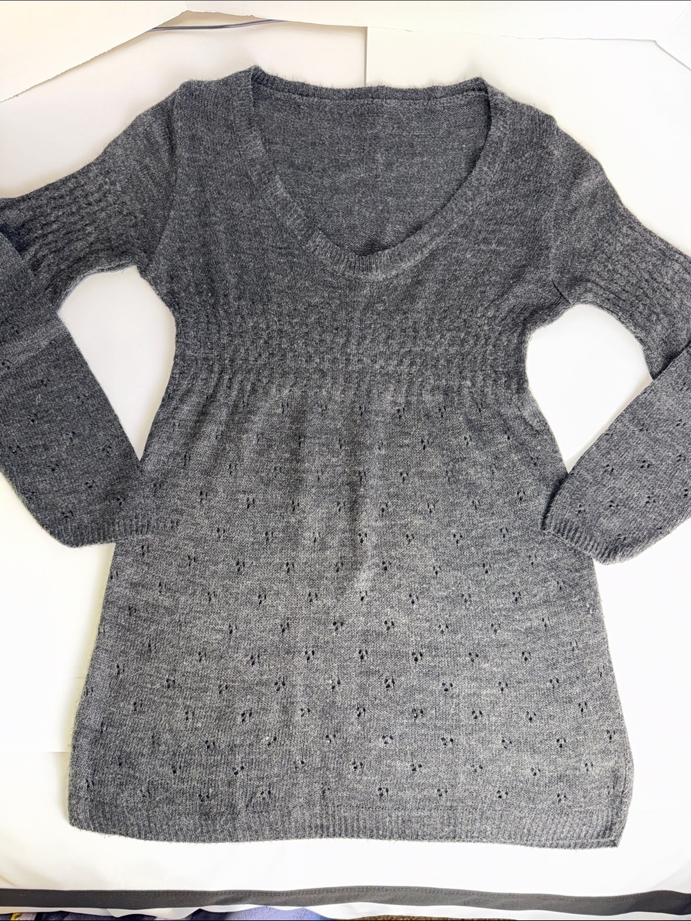 Made in Italy Wool Blend Sweater Dress Gray Empire Waist Balloon Sleeves - Picture 3 of 10